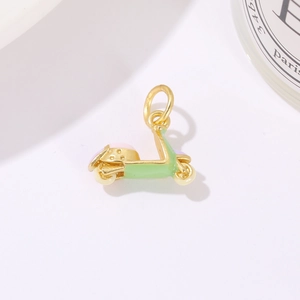 Golden scooter charm with green and pink enamel for DIY bracelets and necklaces
