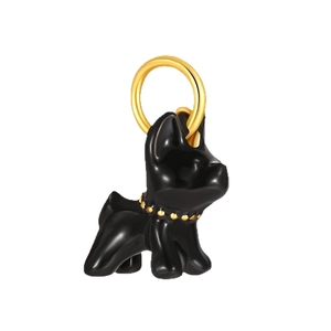 Polierter schwarzer Französische Bulldogge Anhänger mit Goldhalsband für DIY Schmuck