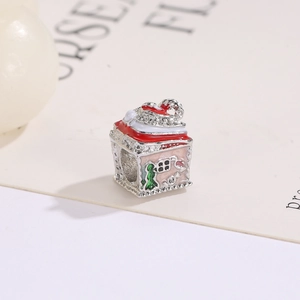 Christmas candy house charm bead in silver metal with colorful enamel for DIY jewelry