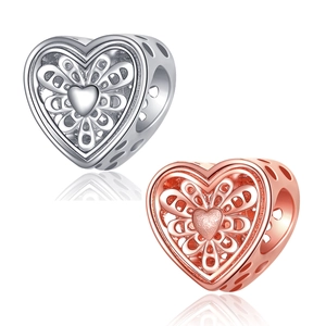 Exquisitas Cuentas de Corazón Caladas de Aleación Con Patrón Floral Para Pulsera Collar Fabricación de Joyas Mujer