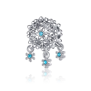 Snowflake Charm Pendant For DIY Bracelet Alloy Blue Zirconia Hollow Out Hanging Small Snowflakes Christmas Winter Jewelry