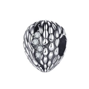 Oxidized S925 silver dragon egg charm bead with sparkling zircons for DIY bracelets
