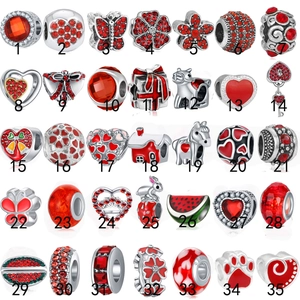 Surtido de cuentas rojas de plata S925 con circonitas y esmalte para creación de joyería