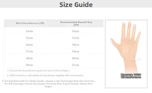 Guide des tailles détaillé pour bracelets avec instructions de mesure du tour de poignet