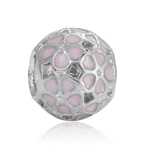 Silberperle mit rosa Emaille Kirschblüten für Armbänder und Halsketten Dekoration