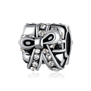 Charm a Scatola Regalo in Lega Con Fiocco di Strass Per Bracciale a Catena Serpente Fai da Te Gioielli Donna Argento Natale