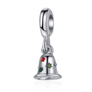 Pendentif cloche en argent avec pierres colorées et gravures d'étoiles pour bracelet