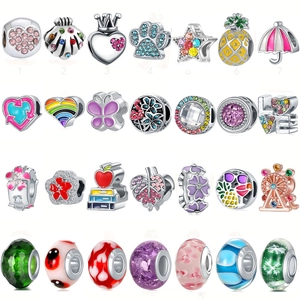 Breloques en Alliage Strass Arc-en-Ciel Cœur Ananas Coquillage DIY Accessoires Bracelet Perles Émail Bijoux Cadeau Femme