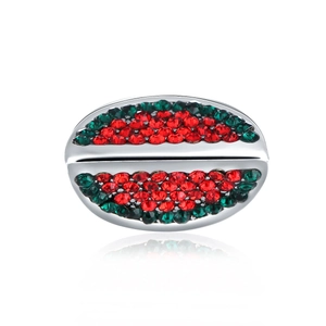 Macro de cuenta de sandía con cristales rojos y verdes para joyería artesanal DIY