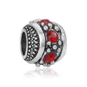 Cuentas plateadas antiguas con cristal rojo para pulseras de abalorios DIY