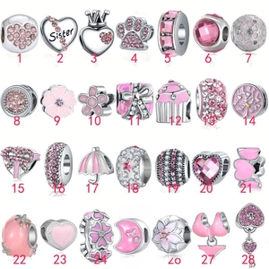 Rosa Anhänger Perlen Set mit Herz Blume und Krone Designs für DIY Schmuckherstellung