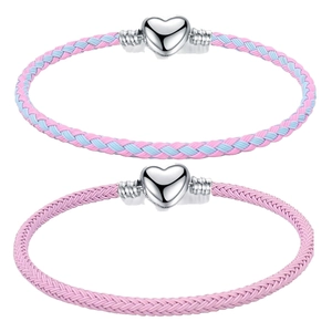 Woven Cord Heart Clasp Bracelet For Women Men Colorful Braided String Base Chain Compatible With Charms Jewelry Gift
