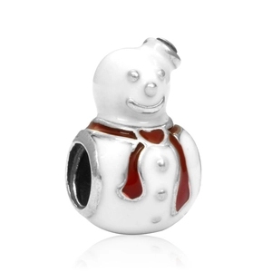 DIY Christmas snowman charm bead with white enamel and red scarf for handmade jewelry