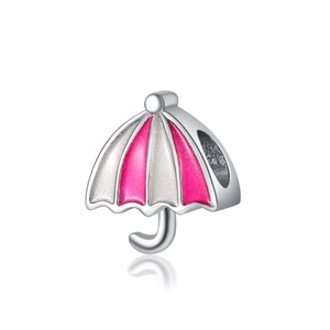 Ciondolo a ombrello in argento 925 con smalto rosa per braccialetti fai da te