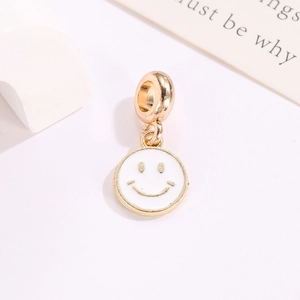 DIY gold plated smiley face pendant charm with white enamel for jewelry making