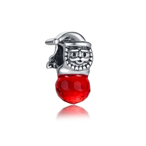 Cartoon Christmas Santa Claus pendant with S925 silver details and red crystal bead