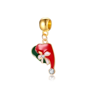 Christmas Hat Alloy Enamel Pendant With Bow Rhinestone Gold Plated Charm For DIY Bracelet Necklace Making Jewelry Gift
