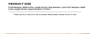 Size chart showing width and length specifications for the double layer pendant necklace