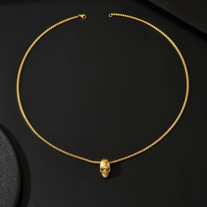 Collier avec pendentif tête de mort doré et chaîne vénitienne pour hommes
