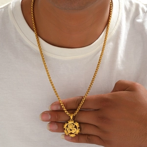 Collar de doble capa para hombre con colgante dorado de Ganesha y cadena de caja resistente