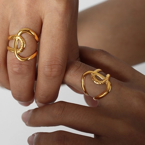 Minimalistischer Titanstahl Ineinandergreifender Doppelring Für Damen Geometrisches Gedrehtes Seildesign Nicht Anlaufender Modeschmuck Ring