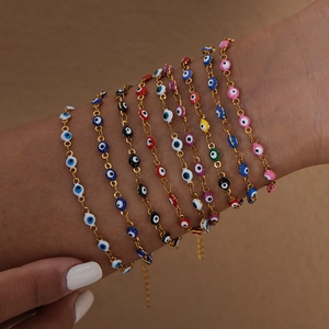 Titanium Steel Gold Plated Evil Eye Jewelry Set Colorful Enamel Beads Necklace Bracelet For Women Bohemian Fashion Jewelry