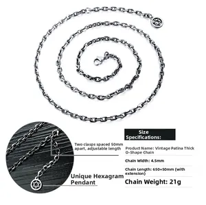 Close-up of 4.5mm stainless steel O-chain with adjustable clasp and hexagram star pendant