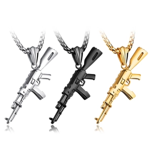 Herren Edelstahl AK-47 Gewehr Anhänger Halskette Mode Hip Hop Waffenform Halsschmuck Gold Schwarz Silber Stahlfarbe