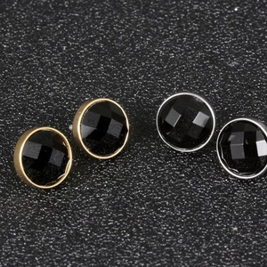 Hip hop titanium steel round stud earrings set with black gemstones in gold and silver