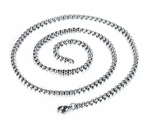 Collier chaîne box en acier inoxydable poli argenté avec fermoir mousqueton