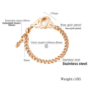 Detailed specs of rose gold handcuff bracelet with 160mm length and extension chain