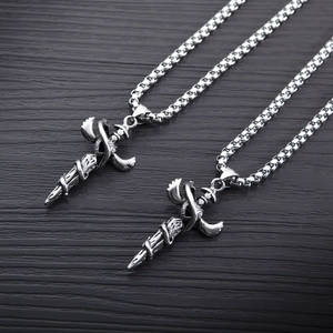 Vintage Titanium Steel Snake Sword Cross Pendant Necklace Gothic Punk Heart Rhinestone Wings Necklace Jewelry For Men