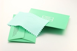 Polishing cloth set for silver jewelry with mint green cloth and paper envelope packaging