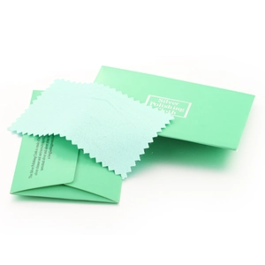 Mint green silver polishing cloth and matching packaging bag for jewelry care