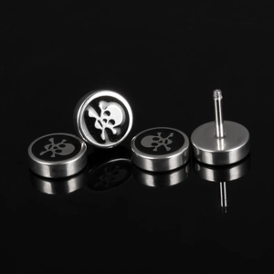 Punk-Stil Totenkopf-Ohrstecker aus poliertem Edelstahl mit schwarzem Inlay für Herren