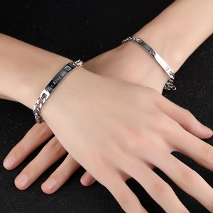 Stainless Steel Couple Bracelets With Blue Pink Zirconia Crown Engraving Her King His Queen Jewelry For Lovers Valentine Gift
