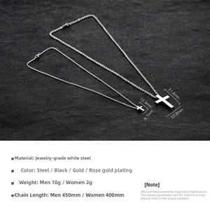 Spécifications détaillées des tailles pour pendentifs croix en acier titane, grand et petit