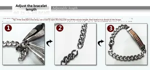 Three-step diagram showing how to adjust the length of the titanium steel chain bracelet