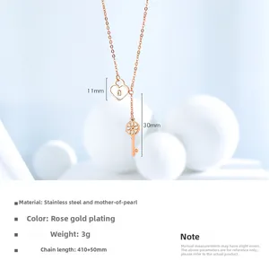 Detailed view of rose gold heart lock and key pendant necklace with mother-of-pearl