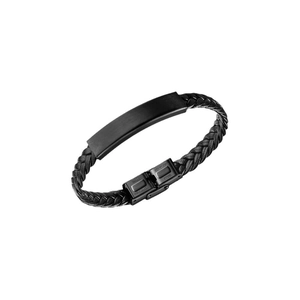 Bracciale vintage da uomo in pelle nera intrecciata con chiusura in acciaio inossidabile