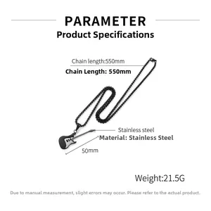 Detailed parameter diagram for stainless steel guitar necklace with 550mm chain