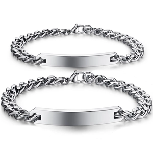 Minimalist Titanium Steel ID Bracelet For Couples Polished Cuban Link Chain Personalized Blank Engraving Plate Men Women Jewelry Gift
