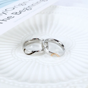 Stainless Steel Heart Matching Couple Ring Set Love Real Engraved Minimalist Polished Rings For Lovers Valentine Gift