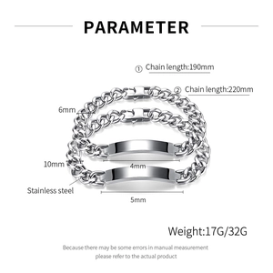 Tableau de paramètres détaillé avec tailles et poids pour bracelets gourmettes en acier