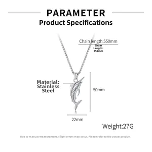 Detailed specs of the 550mm stainless steel marlin fish pendant necklace chain