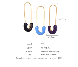 U-shaped safety pin earrings in titanium steel with colorful enamel drop finish