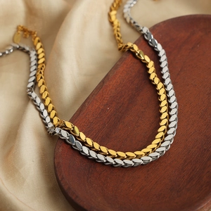 Titanium Steel Leaf Chain Necklace And Bracelet 18K Gold Plated Minimalist Leaf Link Jewelry For Men Women Daily Accessary