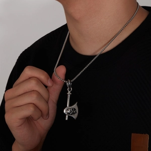 Heren punk roestvrijstalen strijdbijl hanger ketting met schedel reliëf ontwerp