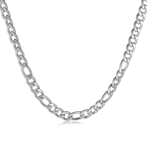 Collier maille Figaro en acier inoxydable argenté poli avec maillons plats pour homme
