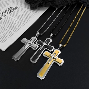 Hip hop vintage kruisketting in drie kleuren met roestvrijstalen boxketting voor heren